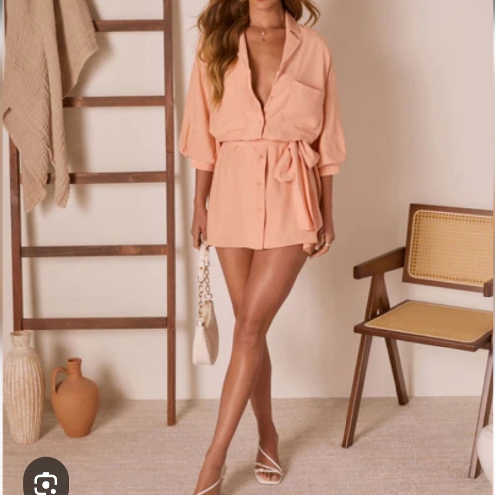 VICI Brenna Blouson Sleeve Shirt Mini Dress In Peach Size Medium